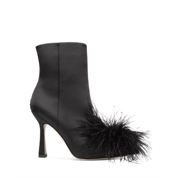 Sam Edelman Black Feathered Heeled Boots Sz 9 - Picture 4 of 16